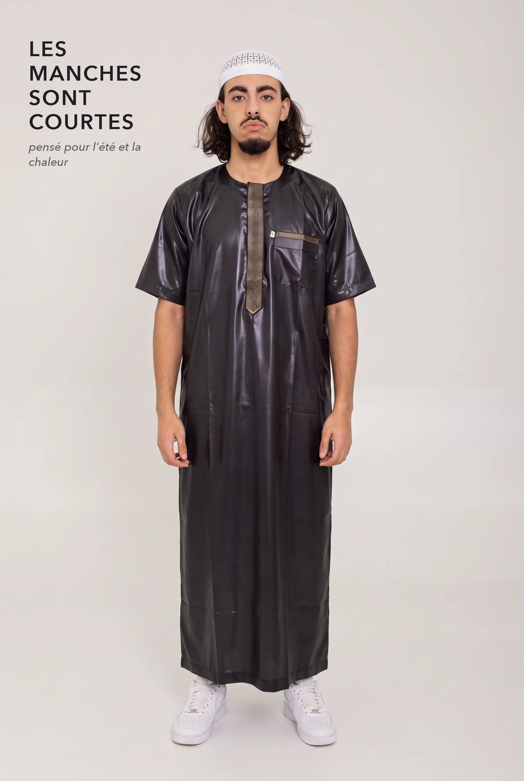 Manches courtes du qamis moderne Nabil noir