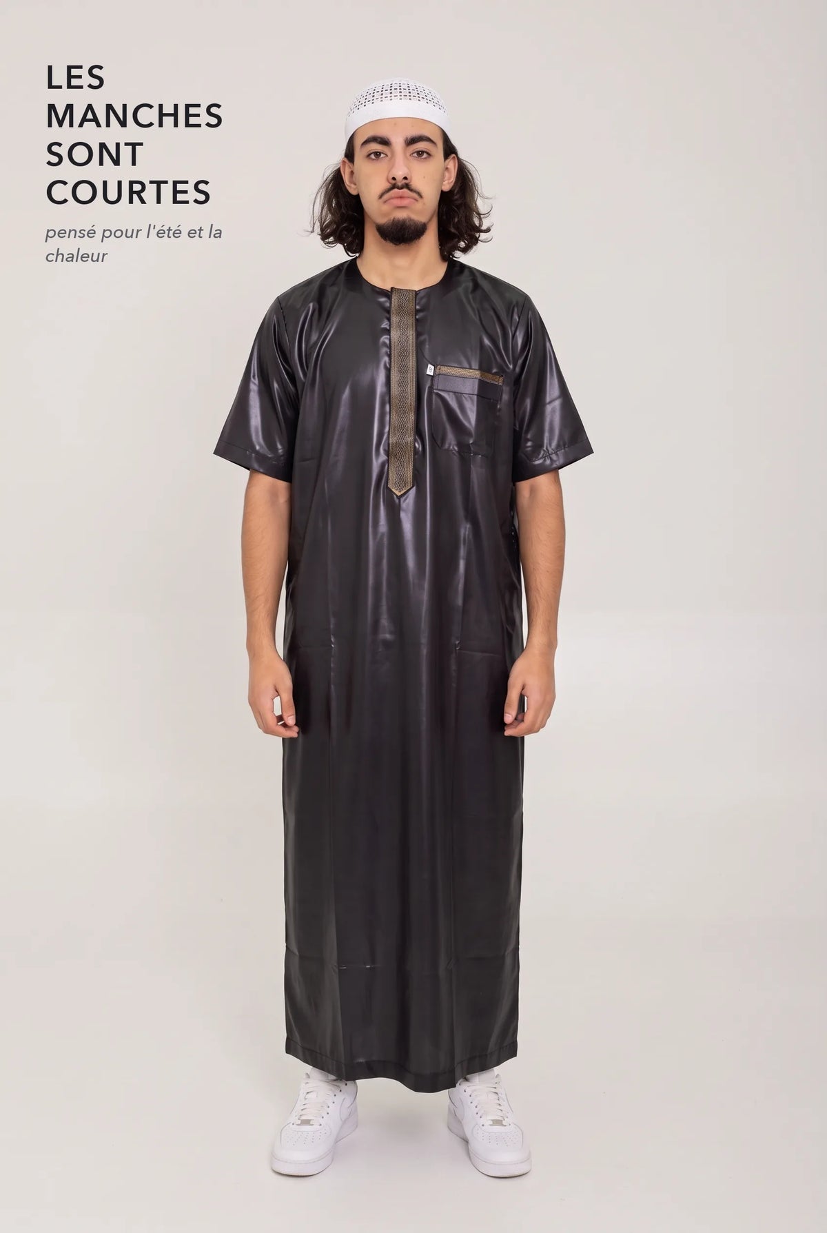 Manches courtes du qamis moderne Nabil noir