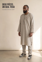 Ensemble deux pièces Zakariya beige, tunique et pantalon assortis
