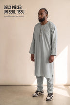 Ensemble deux pièces Zakariya bleu gris, tunique et pantalon assortis