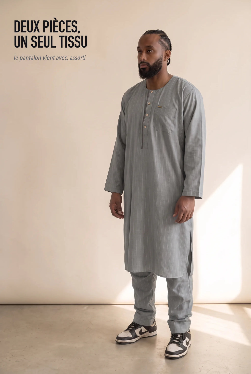 Ensemble deux pièces Zakariya gris foncé, tunique et pantalon assortis