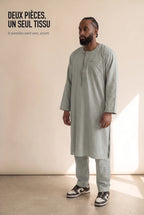 Ensemble deux pièces Zakariya gris sauge, tunique et pantalon assortis