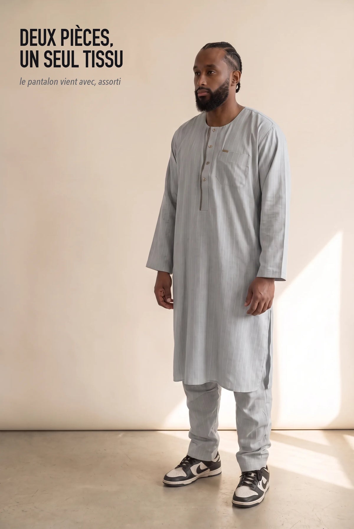 Ensemble deux pièces Zakariya gris, tunique et pantalon assortis