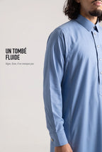 Le tombé fluide du qamis Ahmed bleu