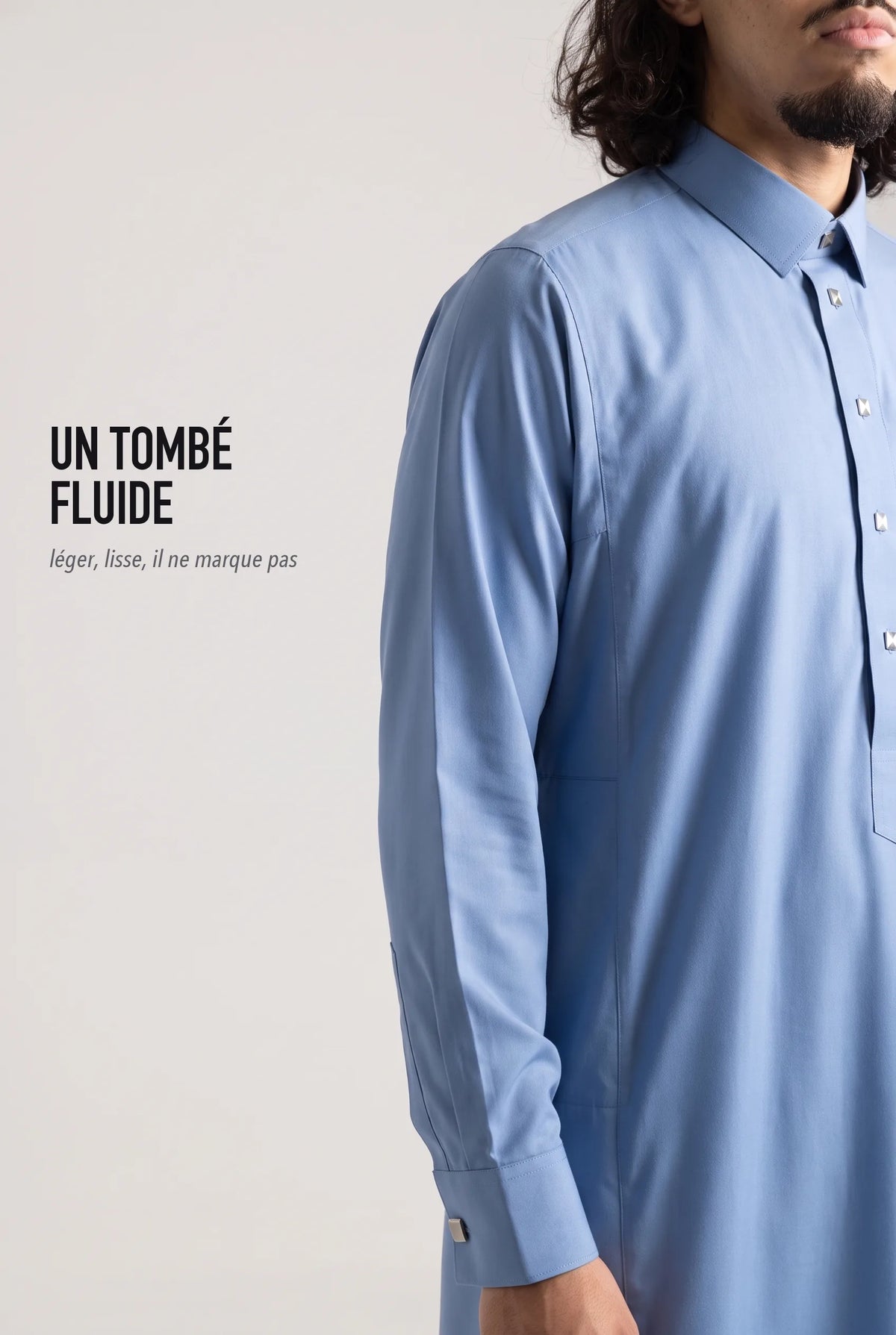 Le tombé fluide du qamis Ahmed bleu