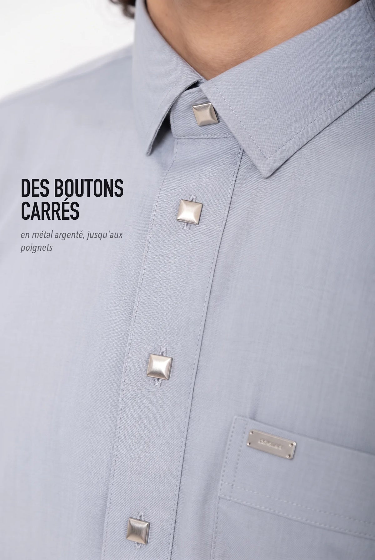 Boutons carrés en métal argenté du qamis Ahmed gris