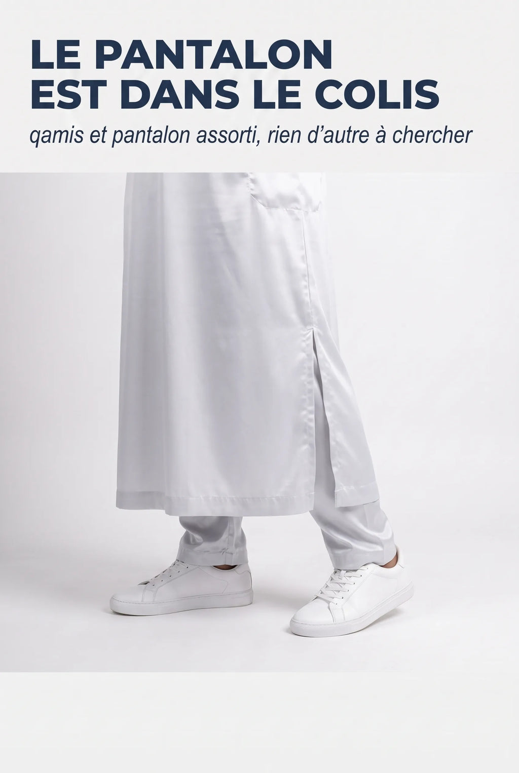 Bas du qamis Adam blanc et son pantalon assorti, fente latérale