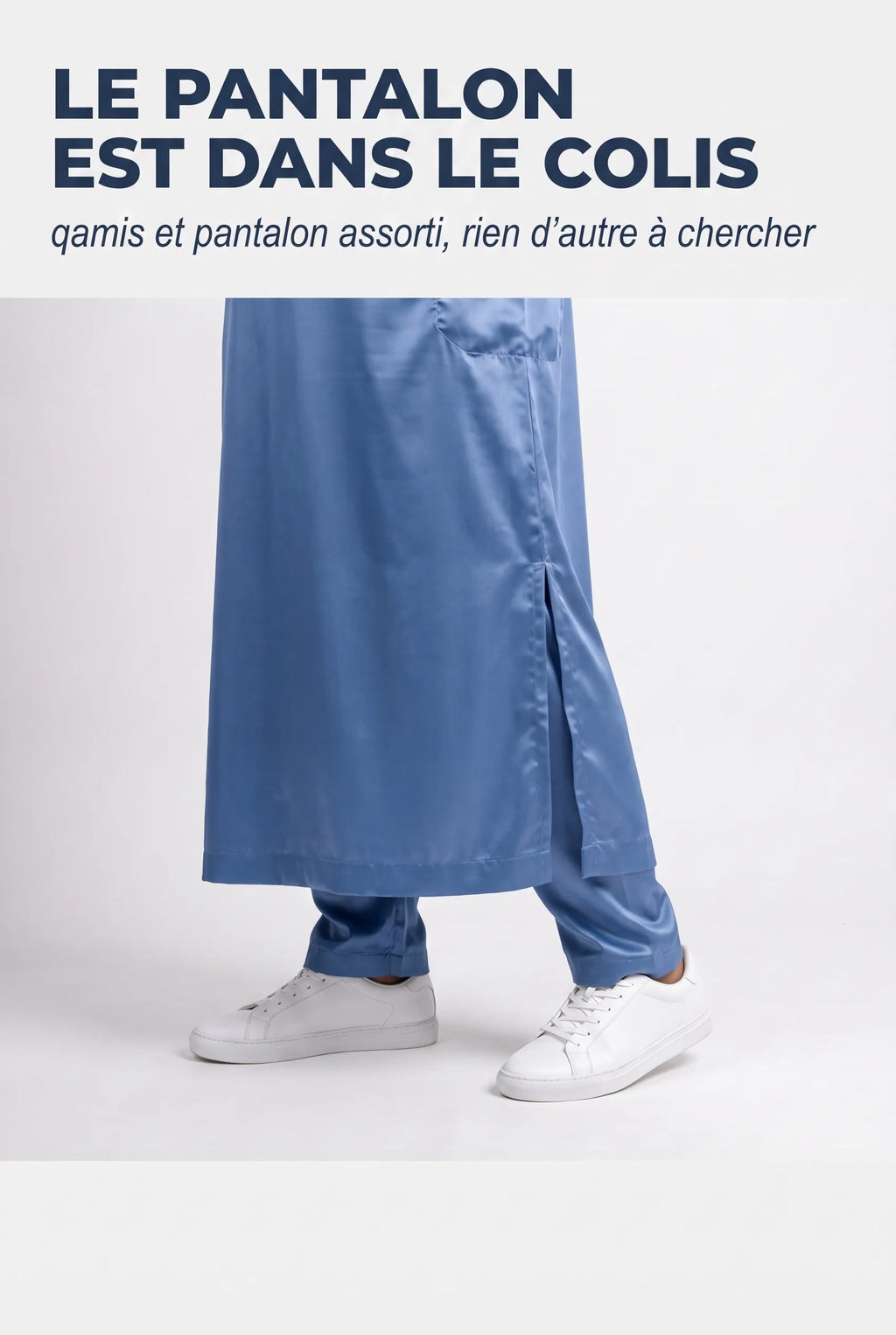 Bas du qamis Adam bleu clair et son pantalon assorti, fente latérale