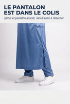 Bas du qamis Adam bleu clair et son pantalon assorti, fente latérale