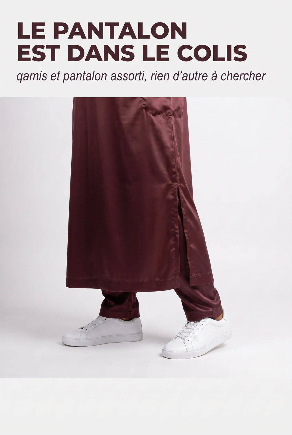 Bas du qamis Adam bordeaux et son pantalon assorti, fente latérale