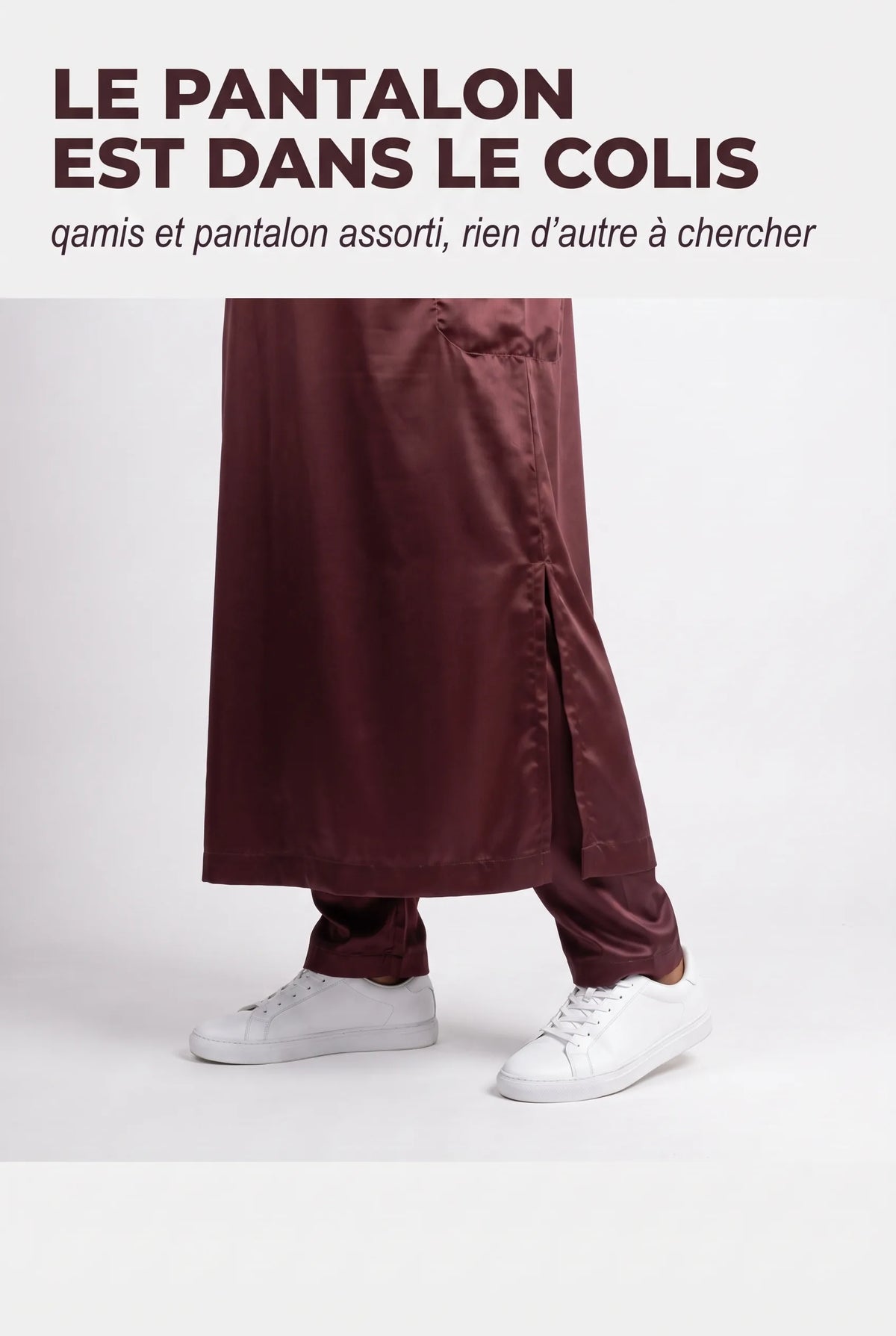 Bas du qamis Adam bordeaux et son pantalon assorti, fente latérale