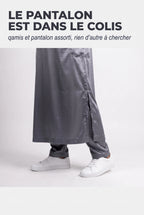 Bas du qamis Adam gris et son pantalon assorti, fente latérale