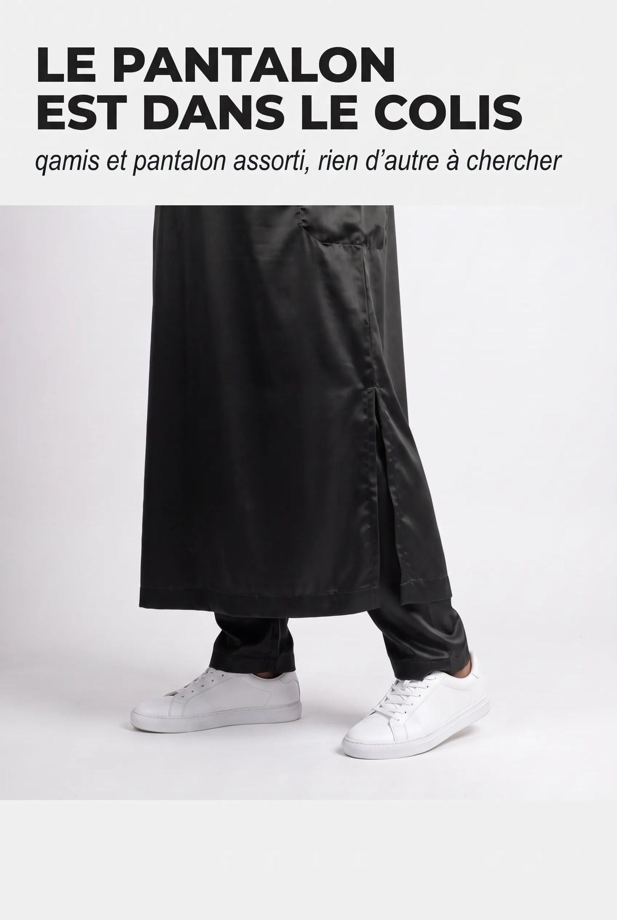 Bas du qamis Adam noir et son pantalon assorti, fente latérale