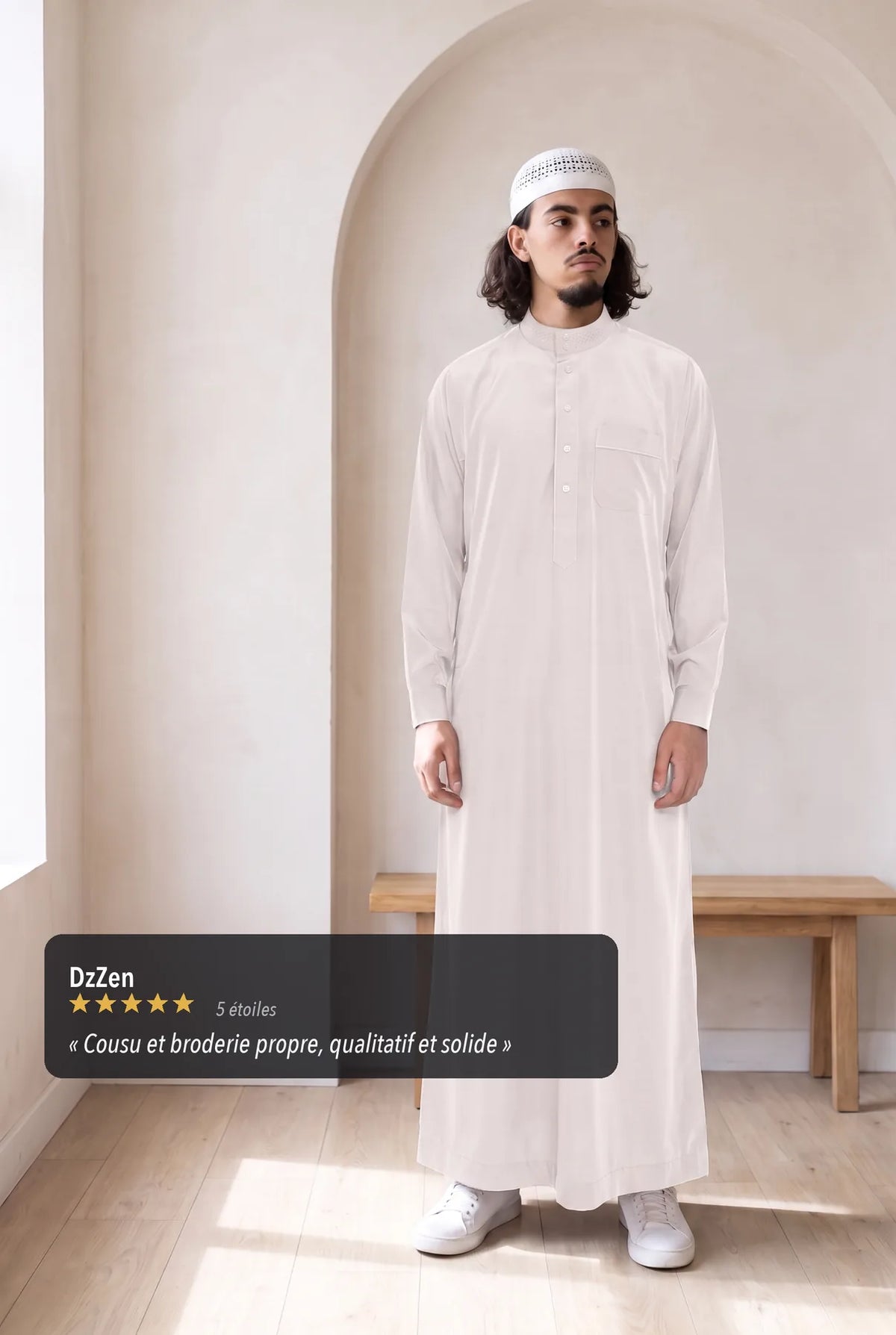 Avis client cinq étoiles sur le qamis saoudien Ammar beige