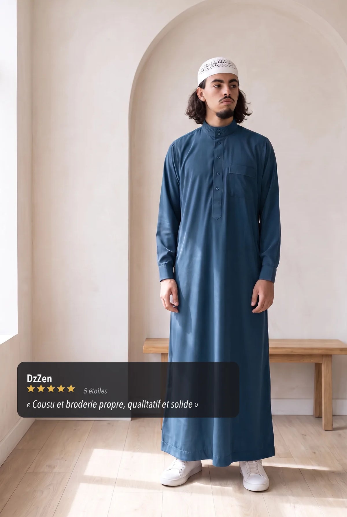 Avis client cinq étoiles sur le qamis saoudien Ammar bleu