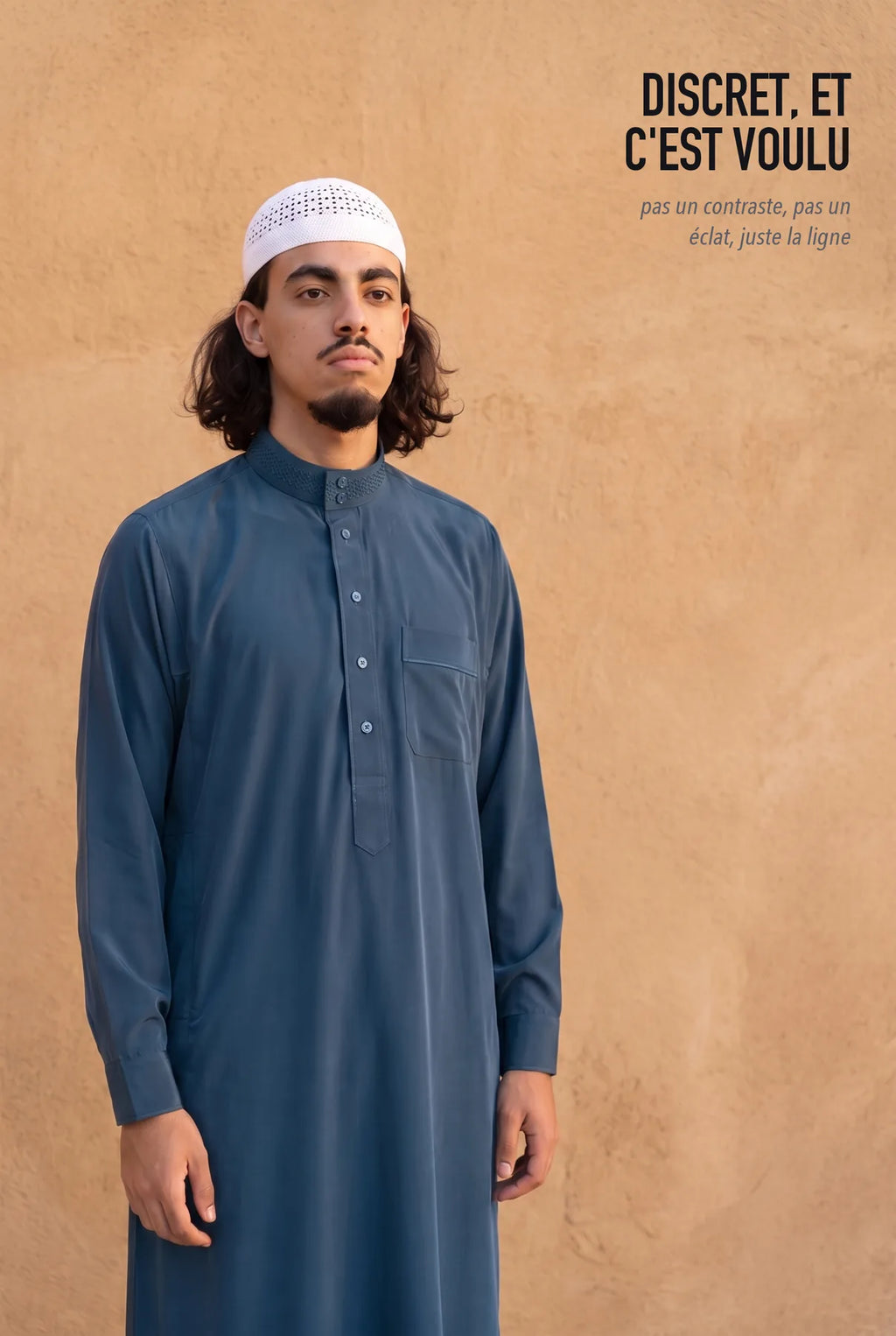 Qamis saoudien Ammar bleu, élégance discrète sans contraste