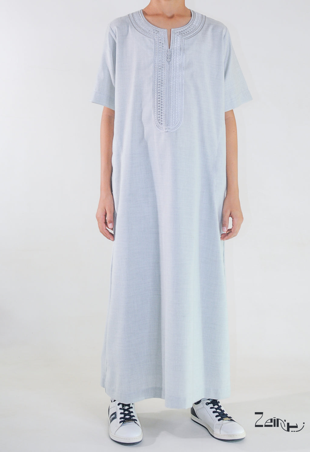 Qamis enfant Anas gris foncé, coupe droite