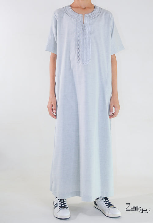 Qamis enfant Anas gris foncé, coupe droite