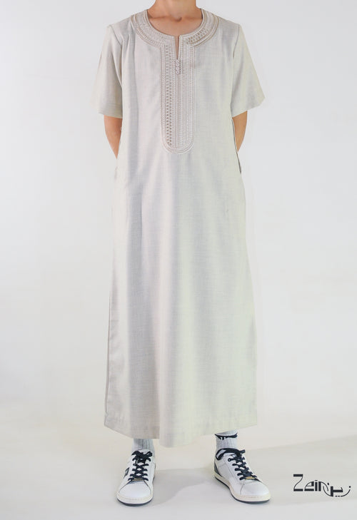 Qamis enfant Anas beige, coupe droite