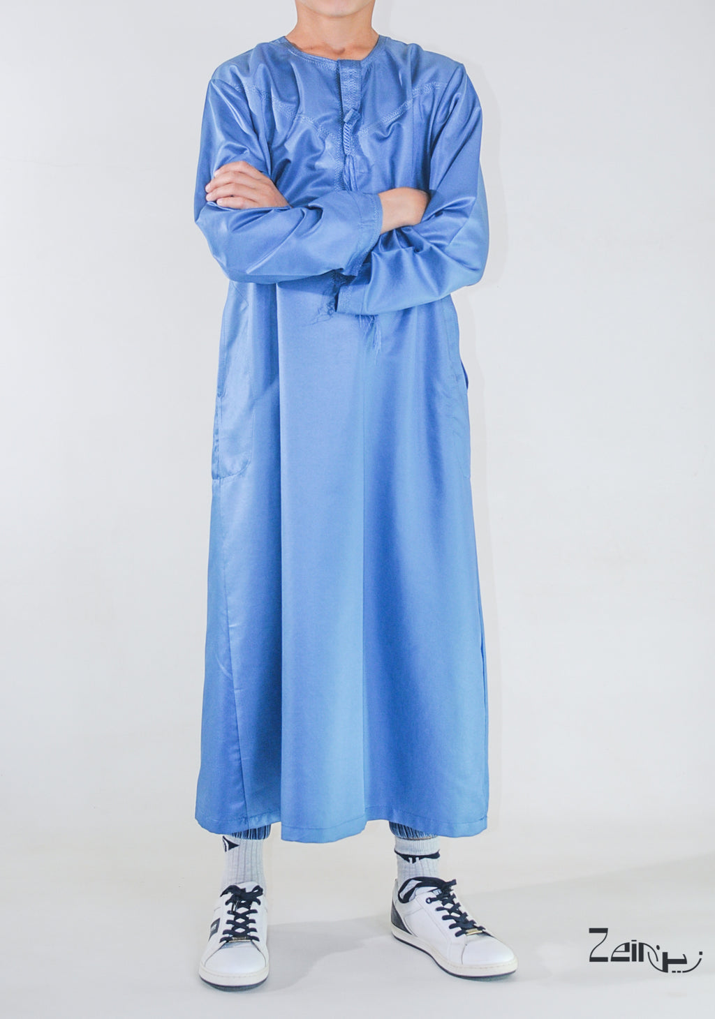 Qamis enfant Zaid bleu, coupe droite