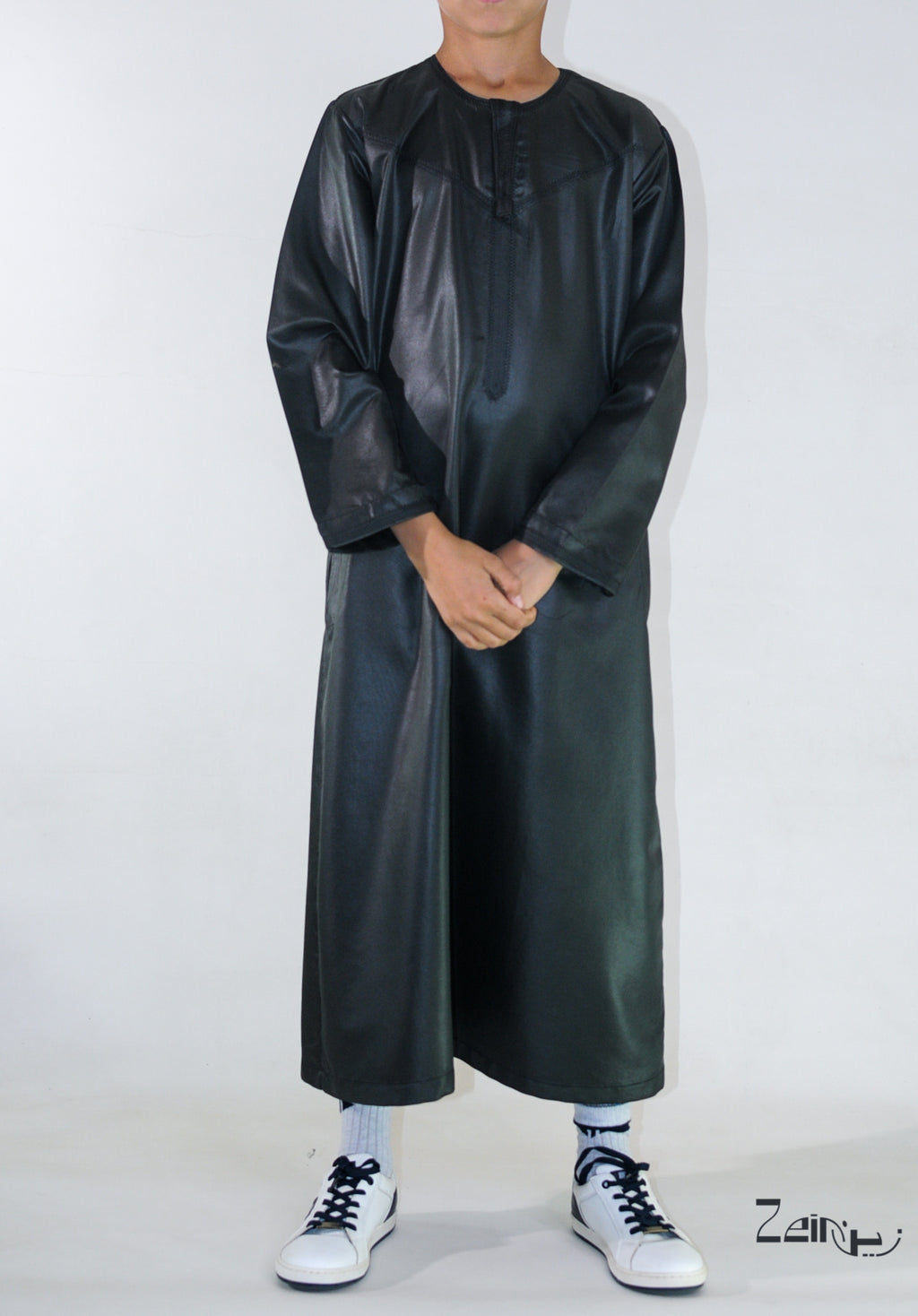 Qamis enfant Zaid noir, coupe droite