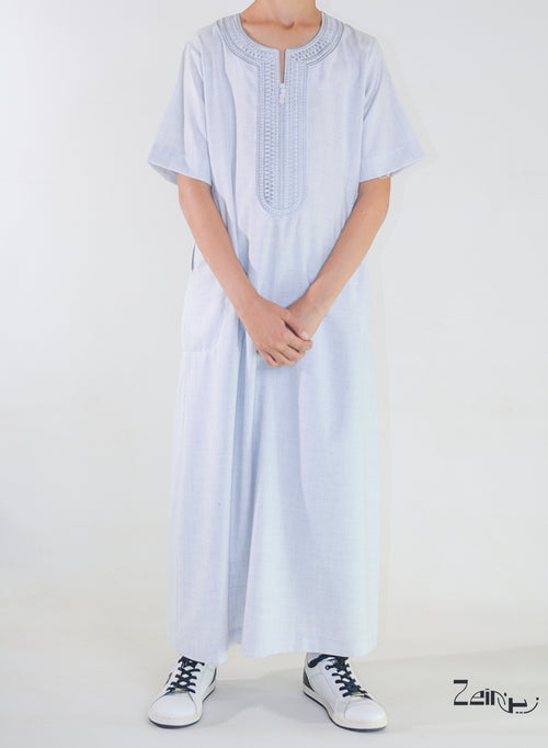Qamis enfant Anas gris, coupe droite