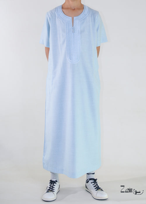 Qamis enfant Anas bleu, coupe droite